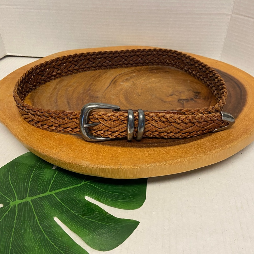 One World Rustic Leather Woven Belt Sz: 30